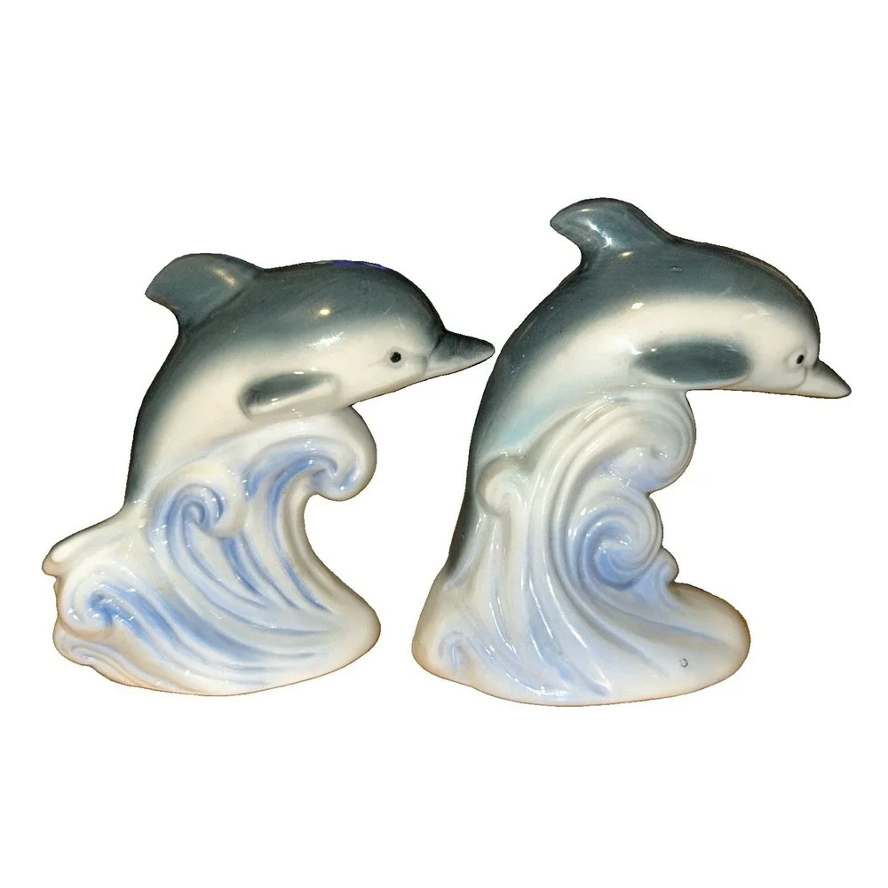 Vintage Dolphin Salt and Pepper Shaker Figurines Made in Japan